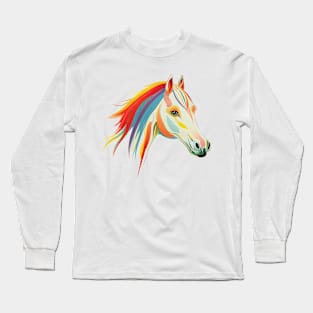 Beautiful Horse with Rainbow Mane on Green Long Sleeve T-Shirt